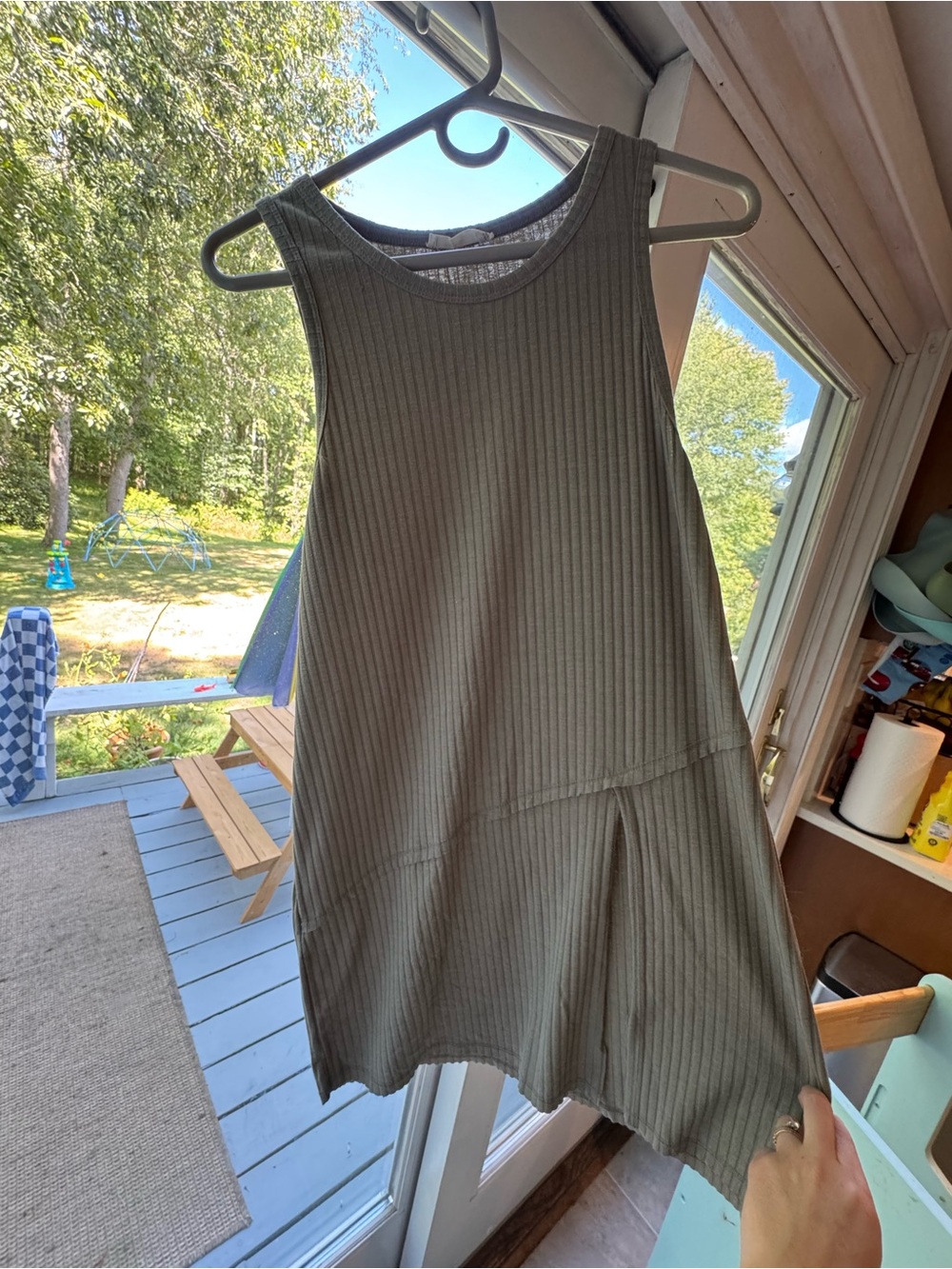 Ribbed A-Line Tank Dress - Olive